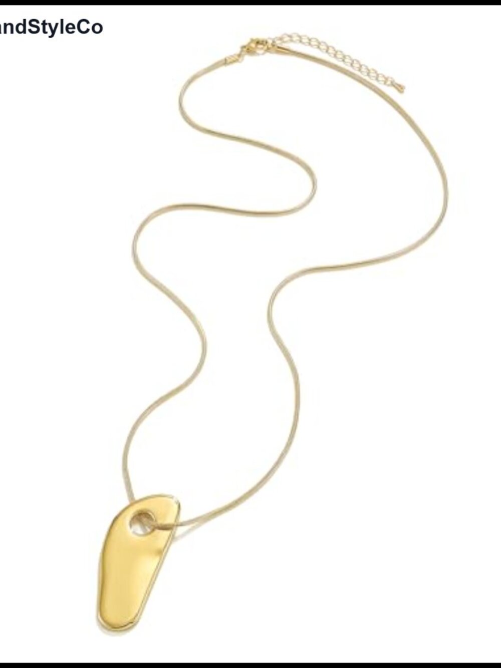 Gold Tone Sculptural Abstract Pendant Leather Necklace Boho Snake Chain